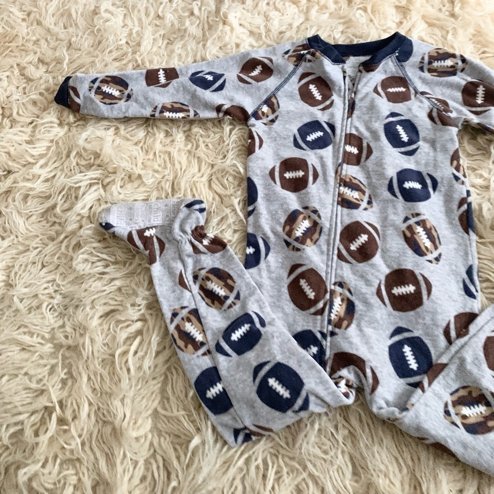 Carter’s | Child of Mine | Pajama One Piece Foot Covers Gray Blue Brown - Picture 5 of 9